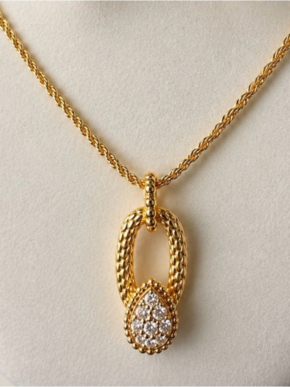 Gold Teardrop Pavé Pendant Necklace - Women's Jewelry